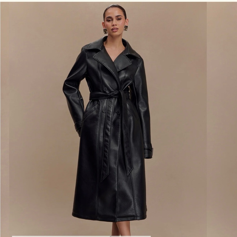 Meshki Faux Leather Trench Coat